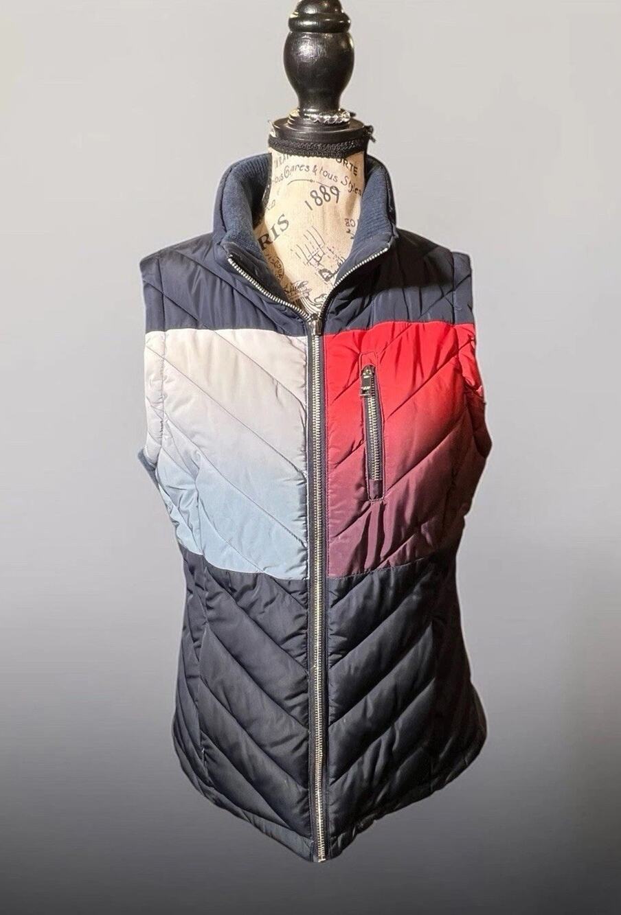 Tommy Hilfiger Women’s Quilted Puffer Vest Ombré Blue Red Black Size Small